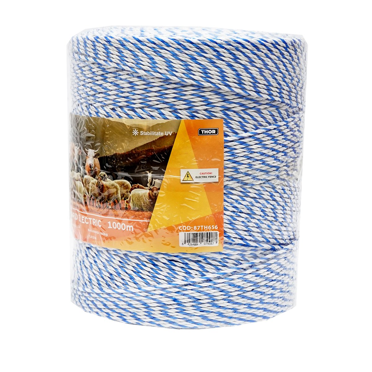 Rola fir alb-albastru fi 3mm insertie metalica 3x0.2mm SS, rezistenta 7.8 Ohm/m, 1000m gard electric Thor